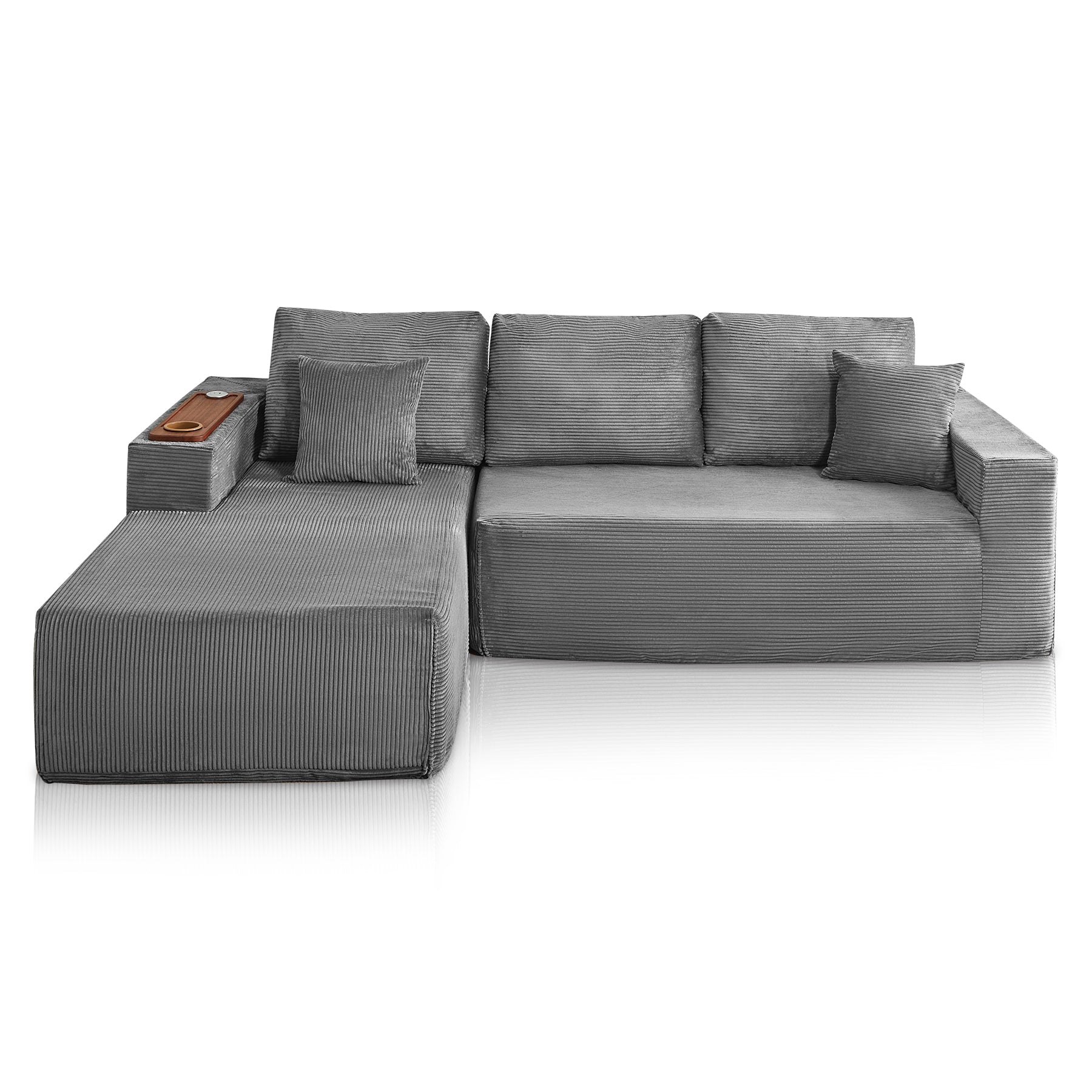Modular Sectional Sofa Cloud Couch with Multi-Functional Armrests, Boneless Plush L-Shape Living Room Couch with Deep Seat, Fluffy Comfy Sleeper Sofa Easy Assembly