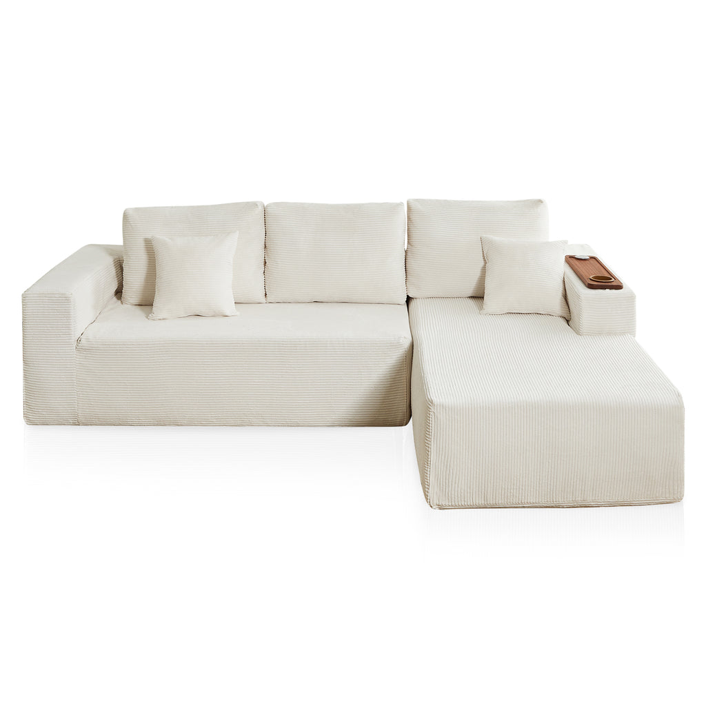 Modular Sectional Sofa Cloud Couch with Multi-Functional Armrests, Boneless Plush L-Shape Living Room Couch with Deep Seat, Fluffy Comfy Sleeper Sofa Easy Assembly