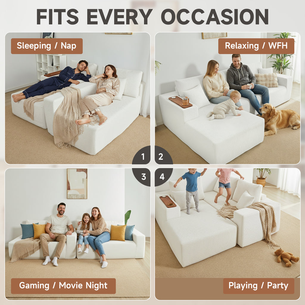 Modular Sectional Sofa Cloud Couch with Multi-Functional Armrests, Boneless Plush L-Shape Living Room Couch with Deep Seat, Fluffy Comfy Sleeper Sofa Easy Assembly