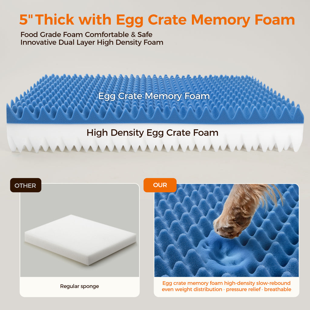5 Inch Thick Orthopedic Dog Bed for Medium & Large Dogs, High Density Egg Crate Memory Foam with Support Foam, Waterproof Liner & TPU, Removable Washable Cover, Nonskid Bottom