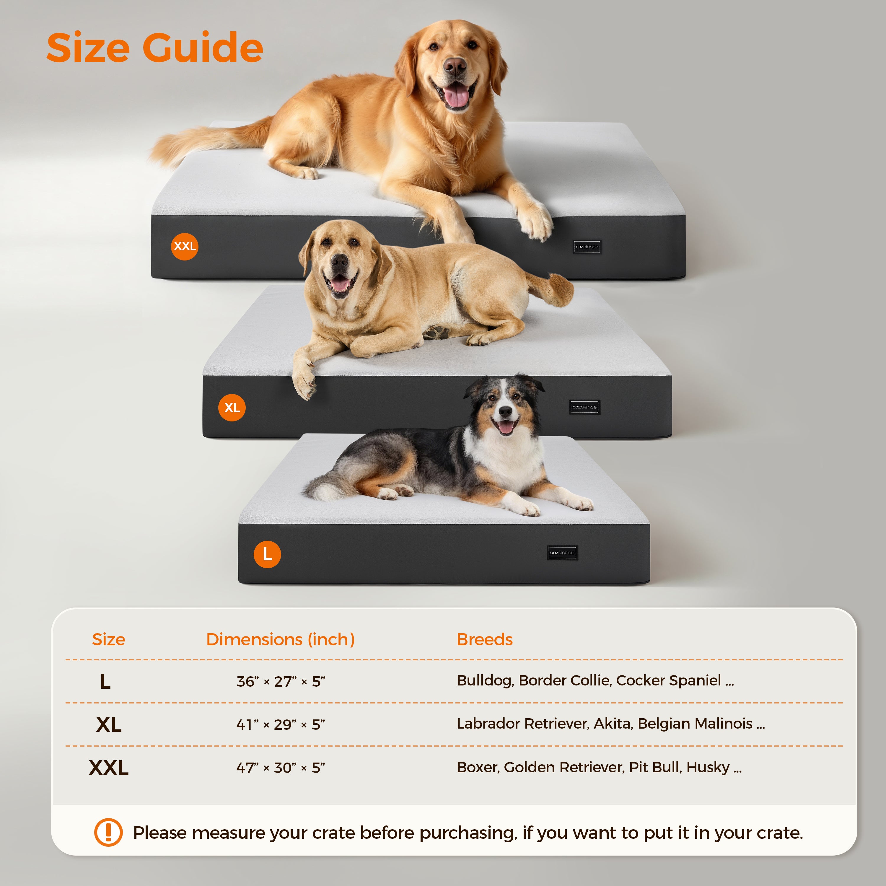 5 Inch Thick Orthopedic Dog Bed for Medium & Large Dogs, High Density Egg Crate Memory Foam with Support Foam, Waterproof Liner & TPU, Removable Washable Cover, Nonskid Bottom